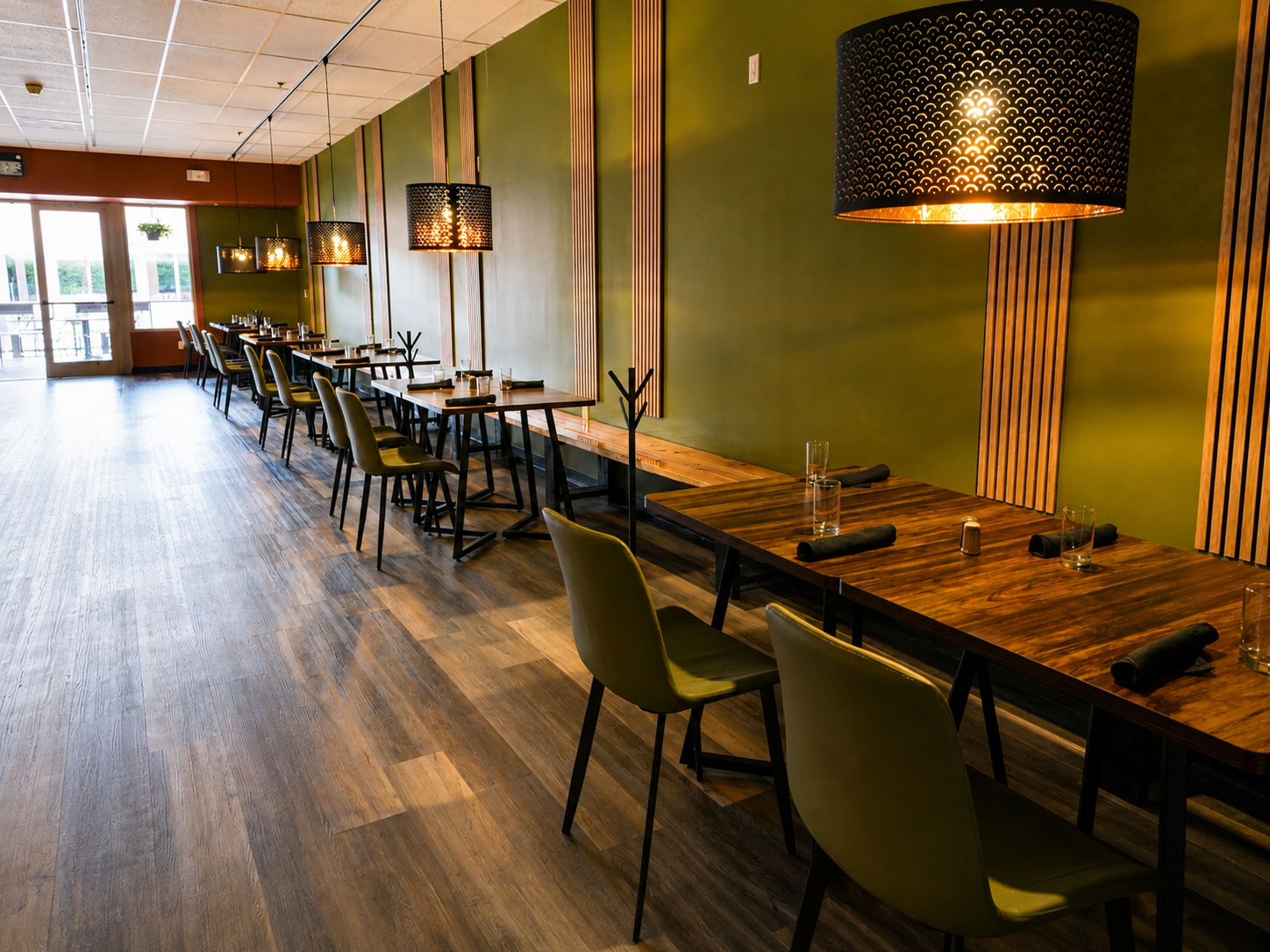 Warm, candlelit trattoria dining room